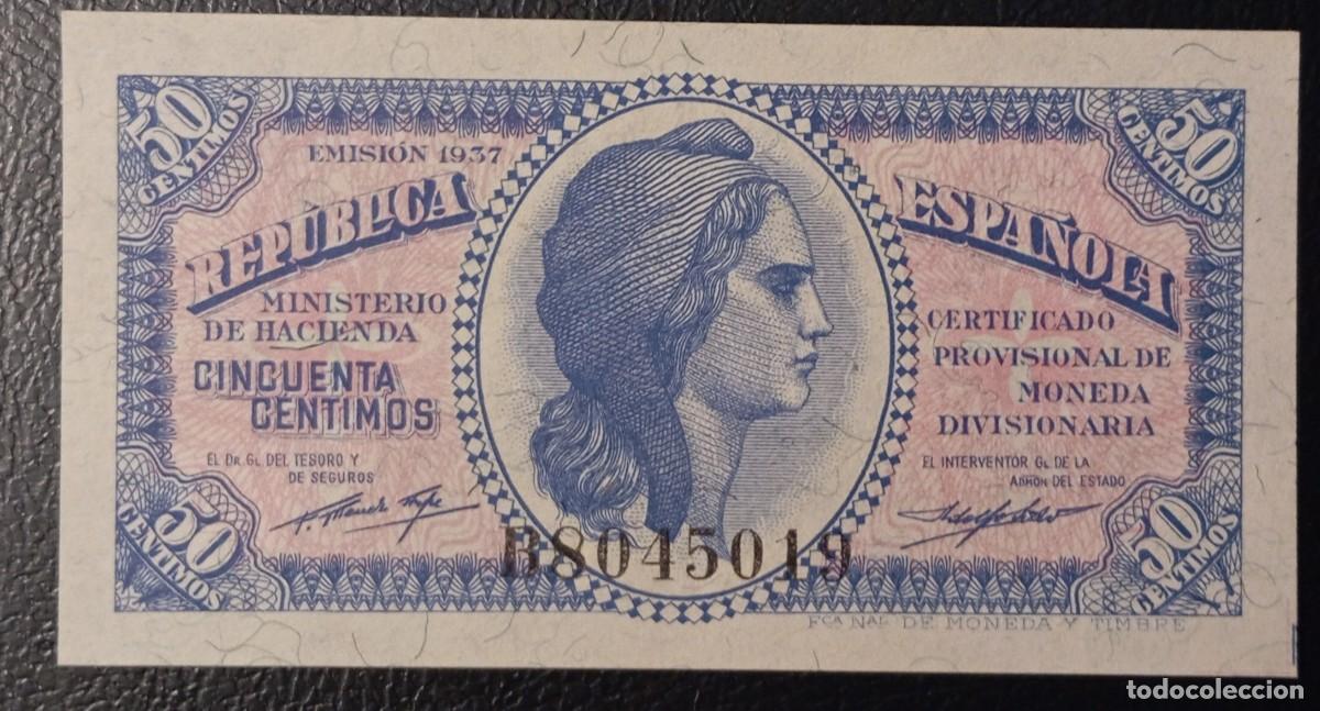 Billetes espa&ntilde;oles: 50 c&eacute;ntimos 1937 serie B (SC) UNC - Foto 1