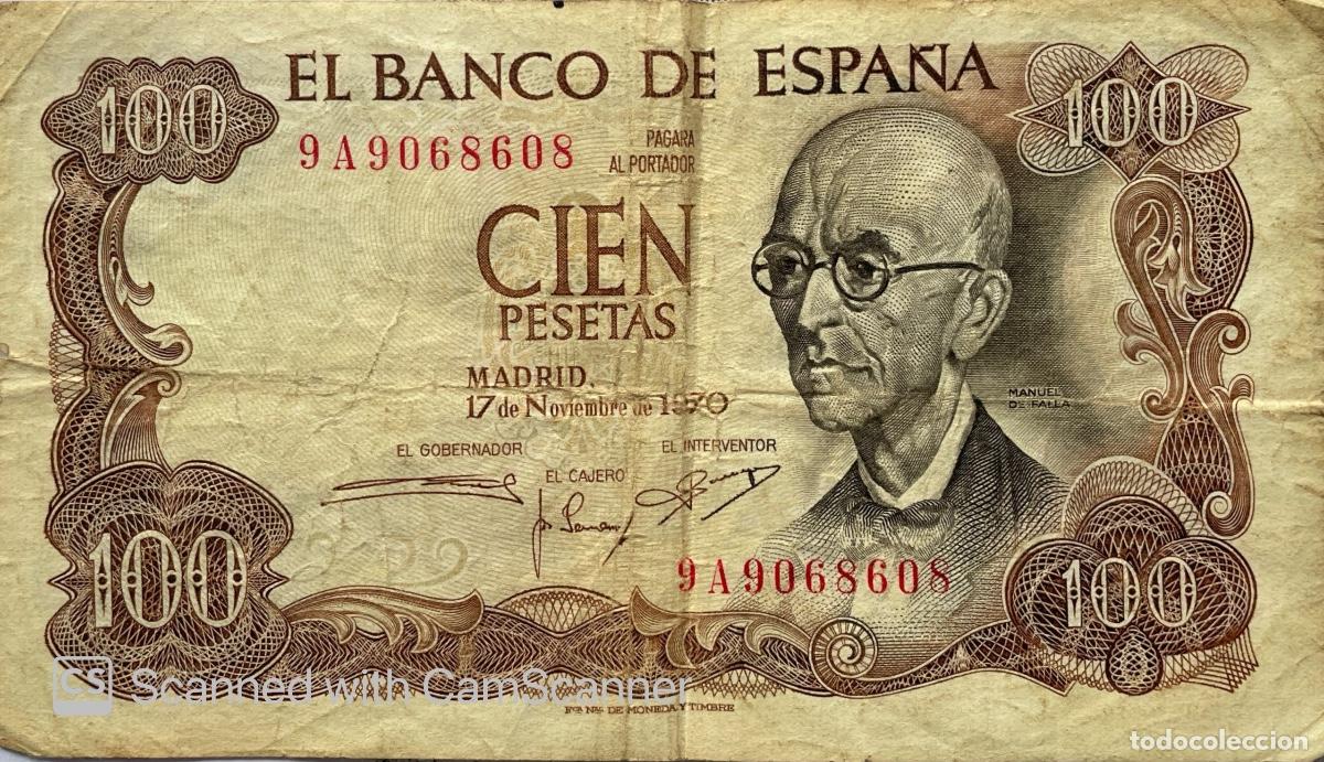 Billetes espa&ntilde;oles: !00 pestas. Serie 9A Manuel de Falla - Foto 1