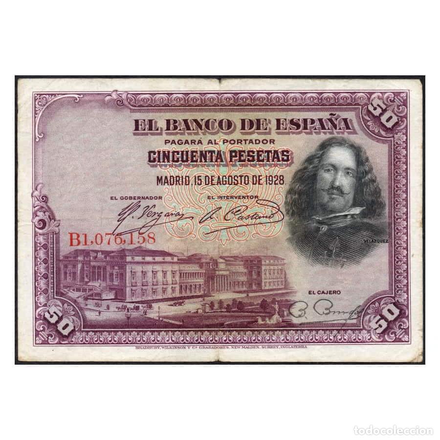 Notas espanholas: Espa&ntilde;a 1931-36 [BLL] 50 pesetas. Emisi&oacute;n 1928 (MBC)