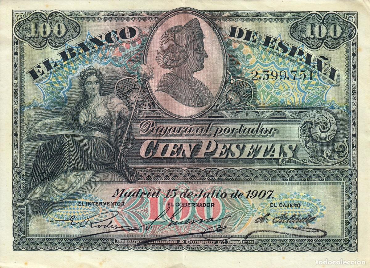 Billetes espa&ntilde;oles: Cien pesetas Alfonso XIII 1907 MBC+