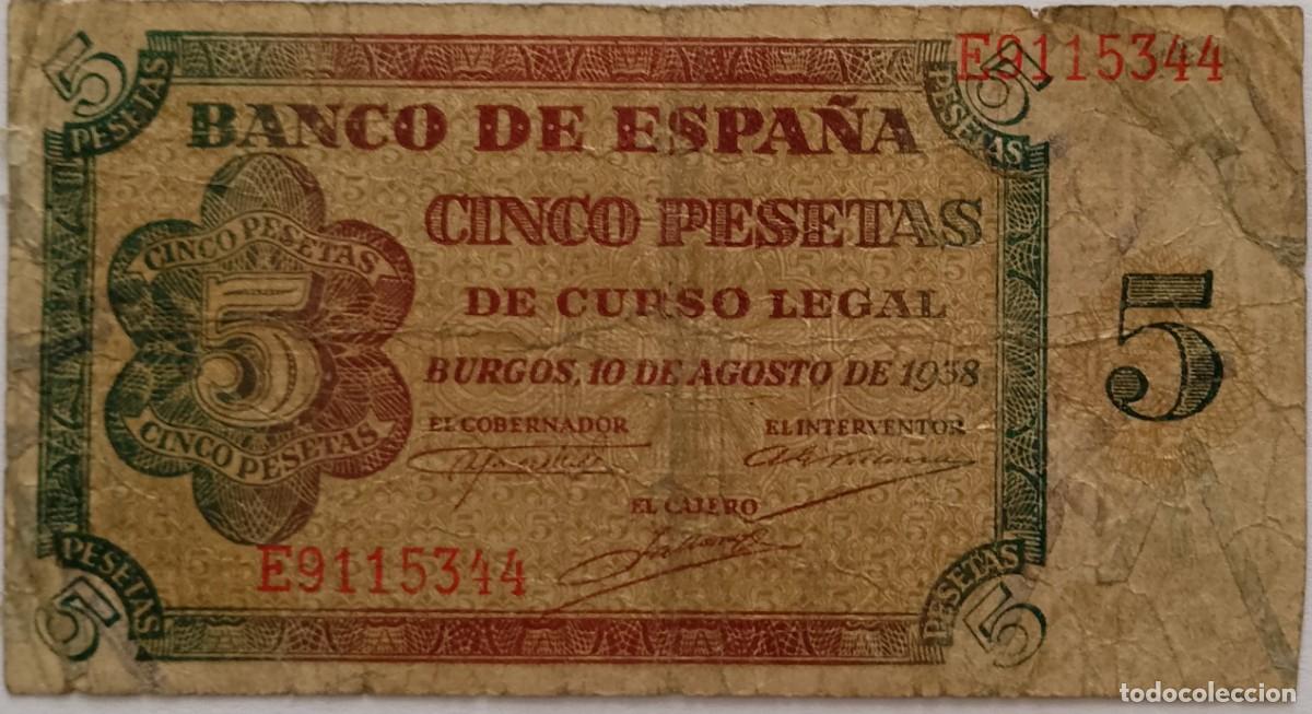 Spanische Banknoten: BILLETE DE 5 PESETAS 1938 BURGOS BC