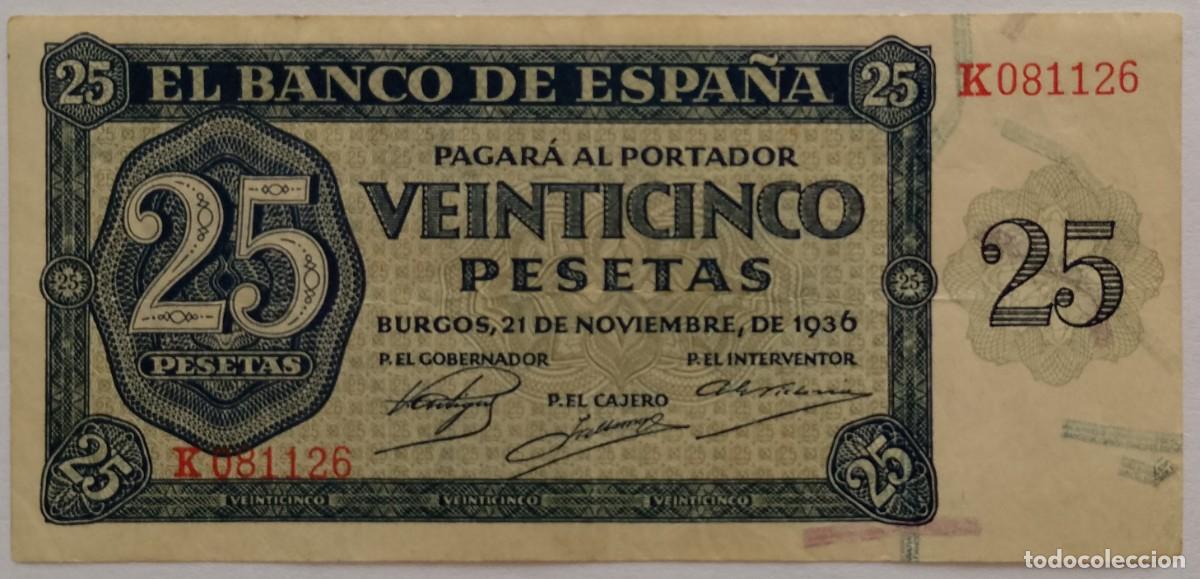 Spanische Banknoten: BILLETE DE 25 PESETAS 1936 BURGOS MBC