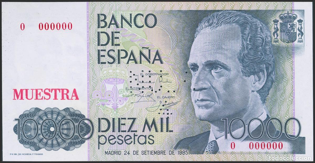 Spanische Banknoten: 10000 Pesetas. 24 de Septiembre de 1985. Serie 0 y numeraci&oacute;n 000000 con perforaci&oacute;n &rdquo;NULO 4 &rdquo;. (Edi
