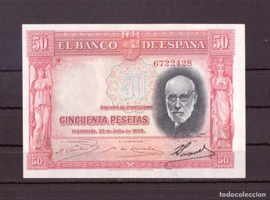 Billetes espa&ntilde;oles: 50 PESETAS 1935 ROJO RAMON Y CAJAL
