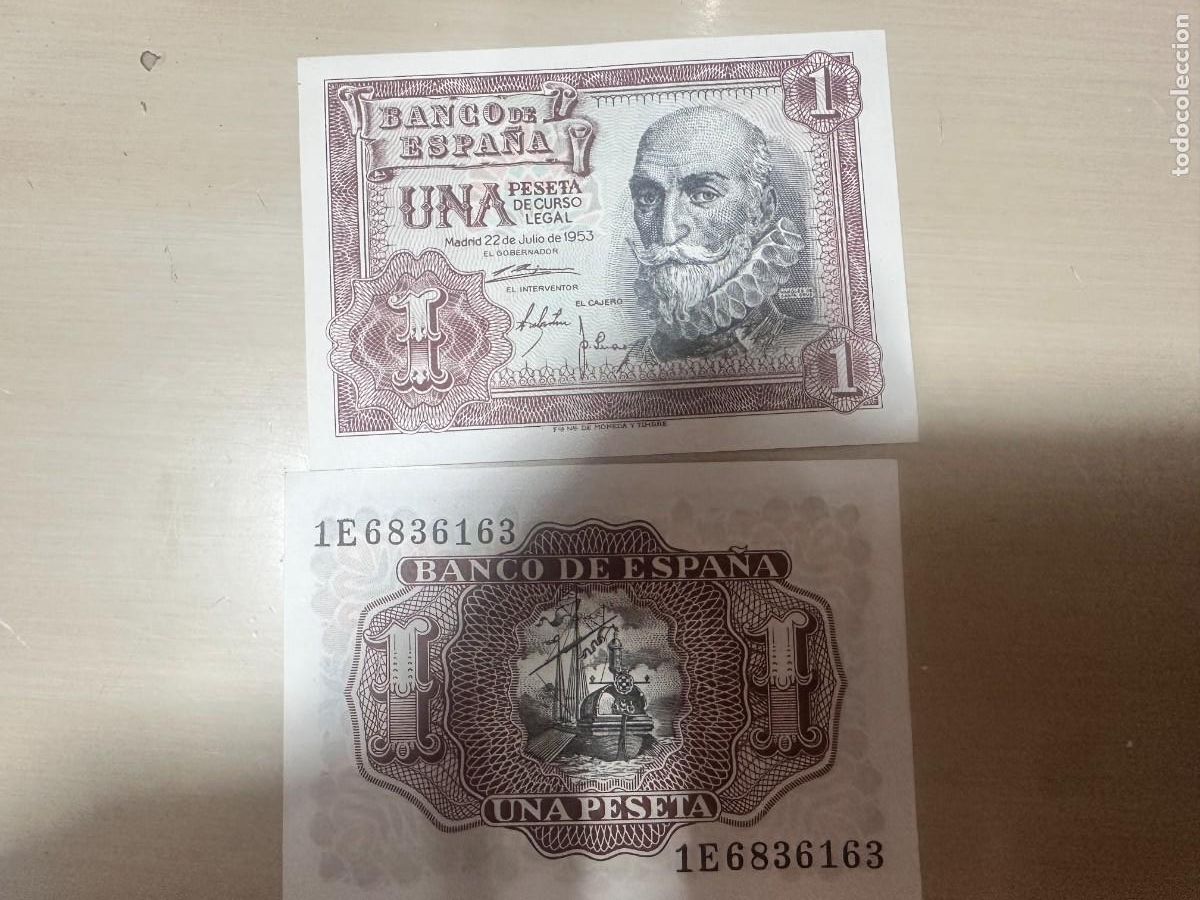 Notas espanholas: BILLETE DE UNA PESETA MADRID 22 JULIO 1953 MARQUEZ DE SANTA CRUZ