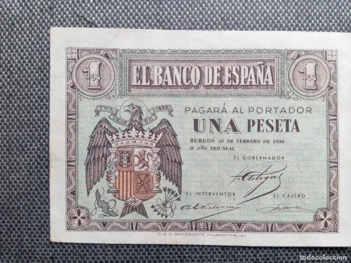 Billetes espa&ntilde;oles: Billete 1 peseta Burgos Febrero 1938. Serie A