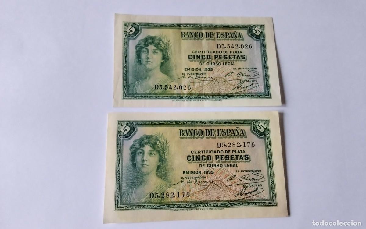 Billetes espa&ntilde;oles: DOS BILLETES DE 5 PTS A&Ntilde;O 1935 , MBC. - Foto 1