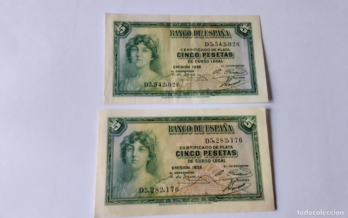 Billetes espa&ntilde;oles: DOS BILLETES DE 5 PTS A&Ntilde;O 1935 , MBC. - Foto 2