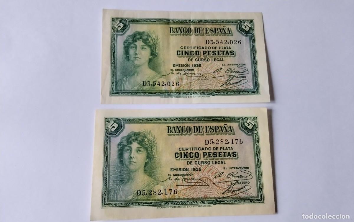 Billetes espa&ntilde;oles: DOS BILLETES DE 5 PTS A&Ntilde;O 1935 , MBC. - Foto 3