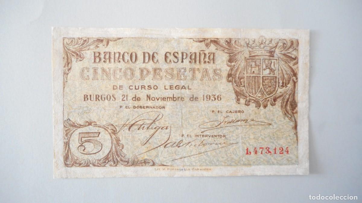 Billetes espa&ntilde;oles: 5 PESETAS 1936/ CIRCULADA - Foto 1