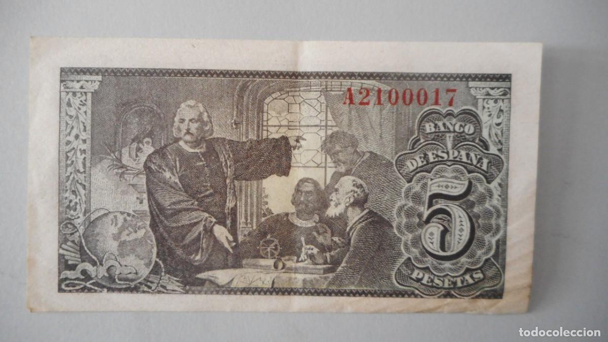 Billetes espa&ntilde;oles: 5 PESETAS 1943 / CIRCULADA - Foto 2