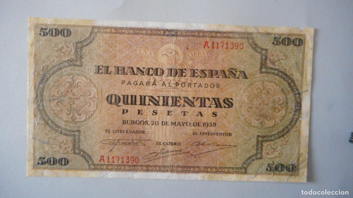 Billetes espa&ntilde;oles: 500 PESETAS 1938 / CIRCULADO - Foto 1