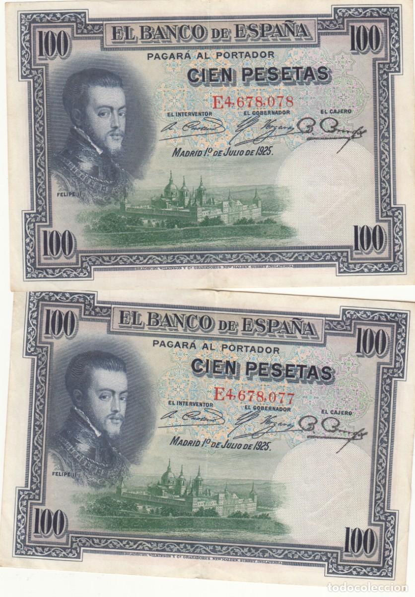Billetes espa&ntilde;oles: 2 BILLETES CONSECUTIVOS: 100 PESETAS 1925 - SERIE E - Foto 1