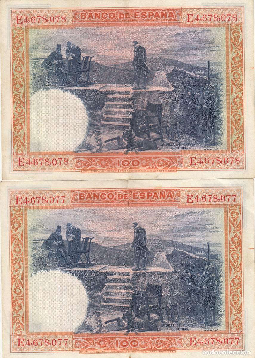 Billetes espa&ntilde;oles: 2 BILLETES CONSECUTIVOS: 100 PESETAS 1925 - SERIE E - Foto 2