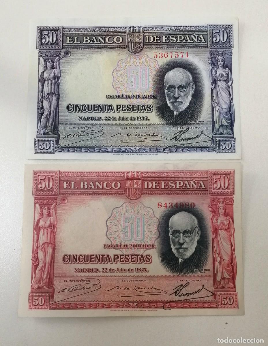 Billetes espa&ntilde;oles: LOTE BILLETES 2 COLORES RAMON Y CAJAL AZUL Y ROJO