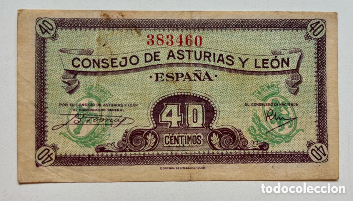 Billetes espa&ntilde;oles: Billete 40 C&eacute;ntimos ASTURIAS Y LEON - Foto 1