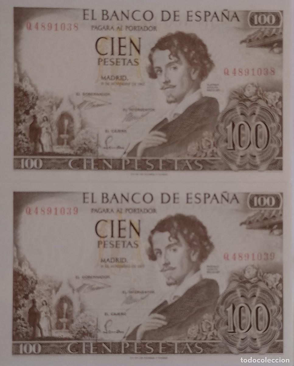 Billetes espa&ntilde;oles: PAREJA DE BILLETES DE 100 PESETAS 1965 BECQUER S/C
