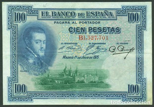 Billetes espa&ntilde;oles: ESPA&Ntilde;A. 100 pesetas pts 1925. Con sello seco. Serie B.