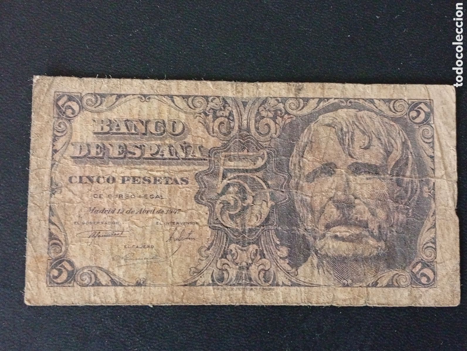 Billetes espa&ntilde;oles: Billete de 5 pesetas 1947 Espanya dictadura