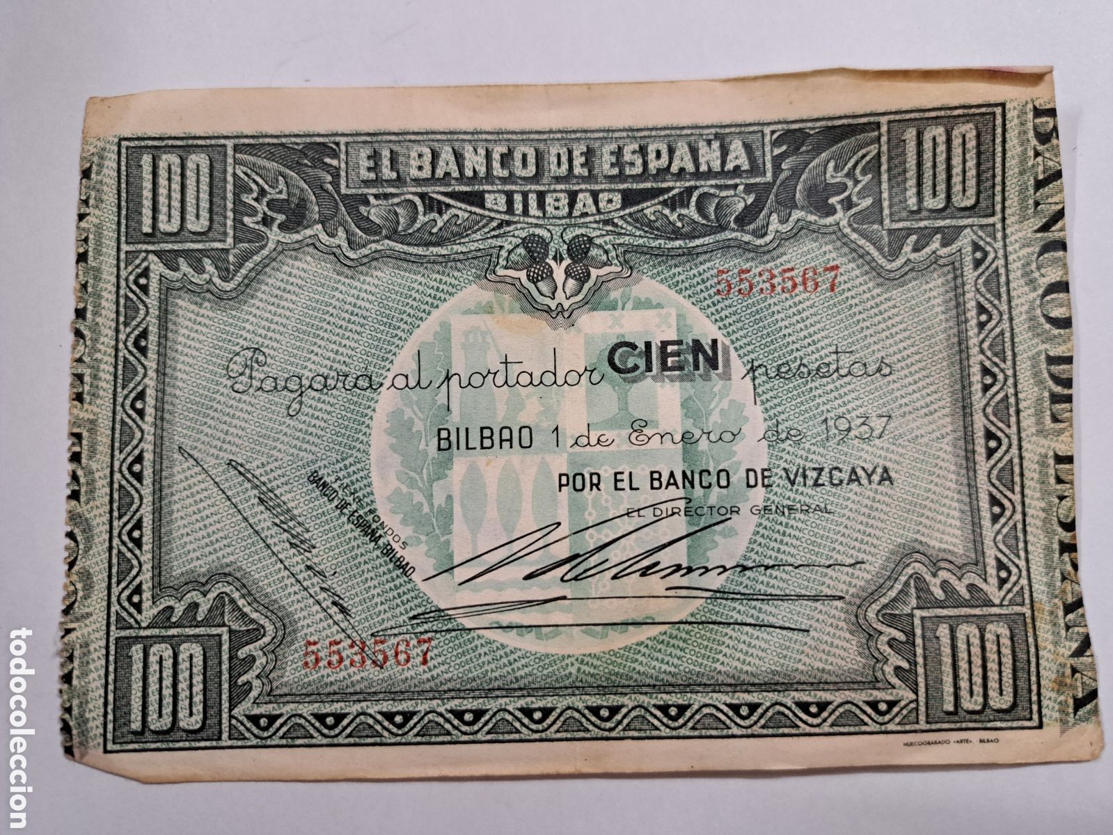 Billetes espa&ntilde;oles: BILLETE GUERRA CIVIL EUZKADI Banco de Espa&ntilde;a Bilbao 1937 100 pesetas