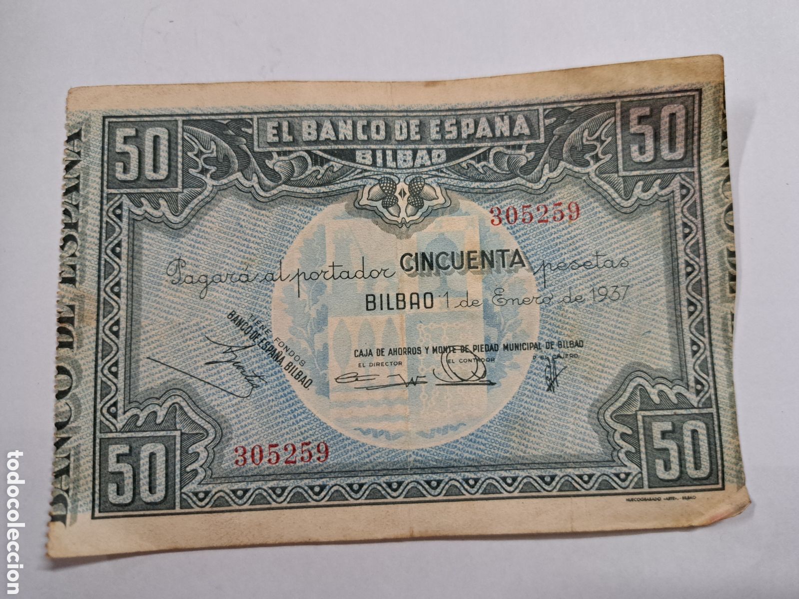 Billetes espa&ntilde;oles: BILLETE GUERRA CIVIL EUZKADI Banco de Espa&ntilde;a Bilbao 1937 - 50 pesetas