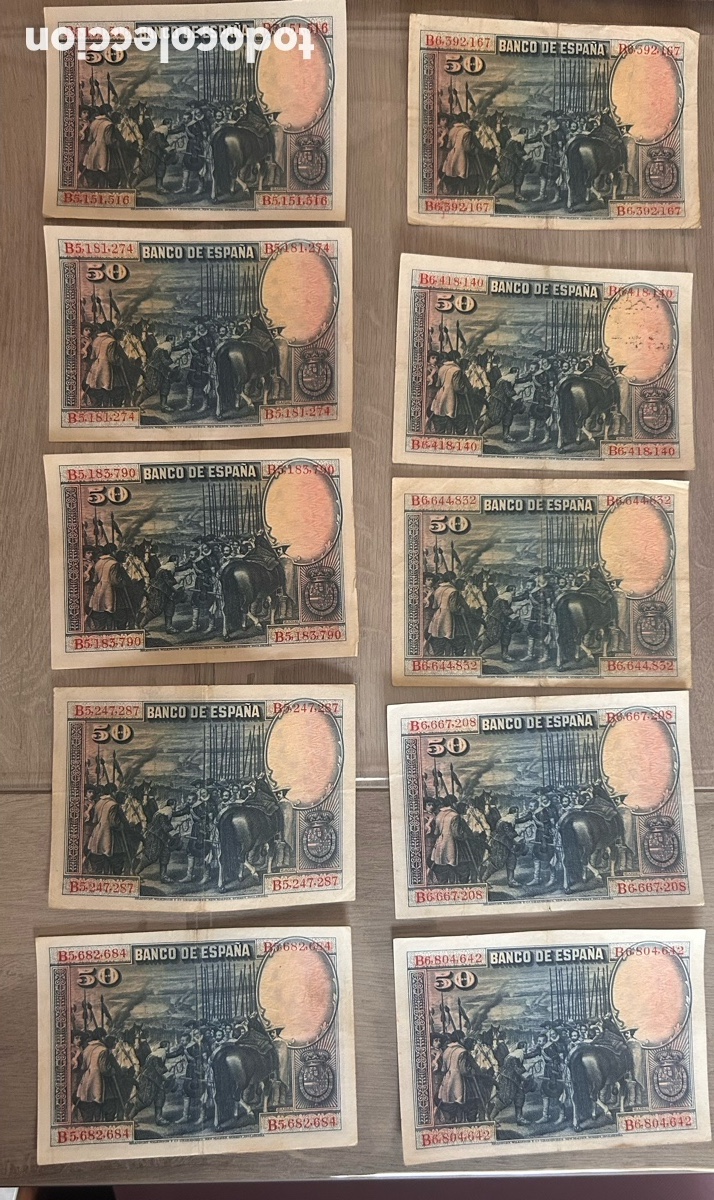 Billetes espa&ntilde;oles: 10 billetes 15 agosto 1928 - Foto 2