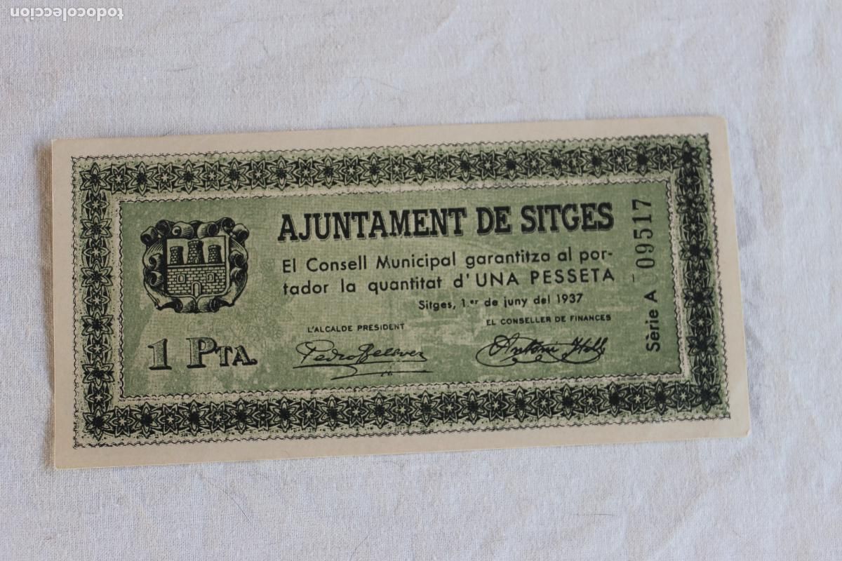 Billetes espa&ntilde;oles: BILLETE AJUNTAMENT DE SITGES 1 PESETA 1937