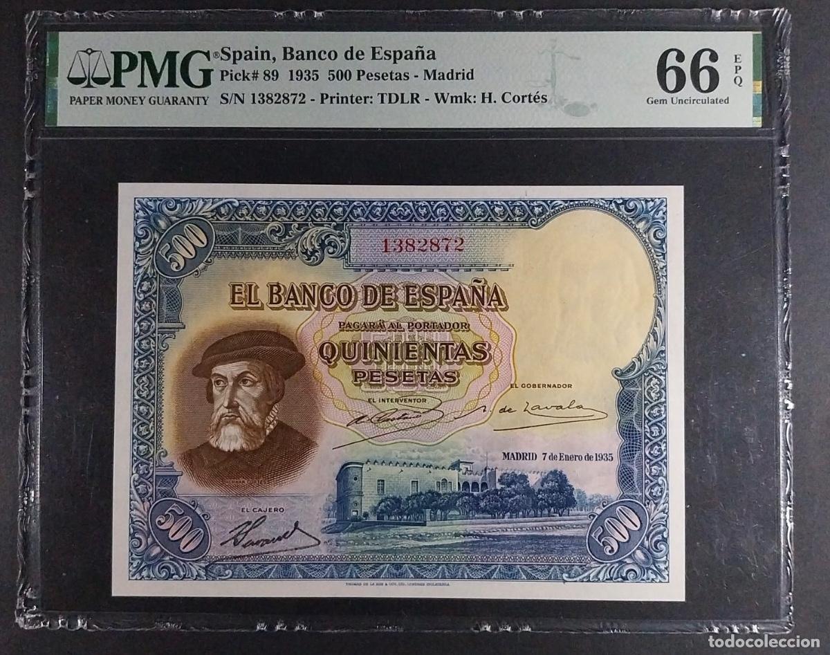 Billetes espa&ntilde;oles: 500 PESETAS 1935 HERN&Aacute;N CORT&Eacute;S PMG 66 EPQ SIN CIRCULAR