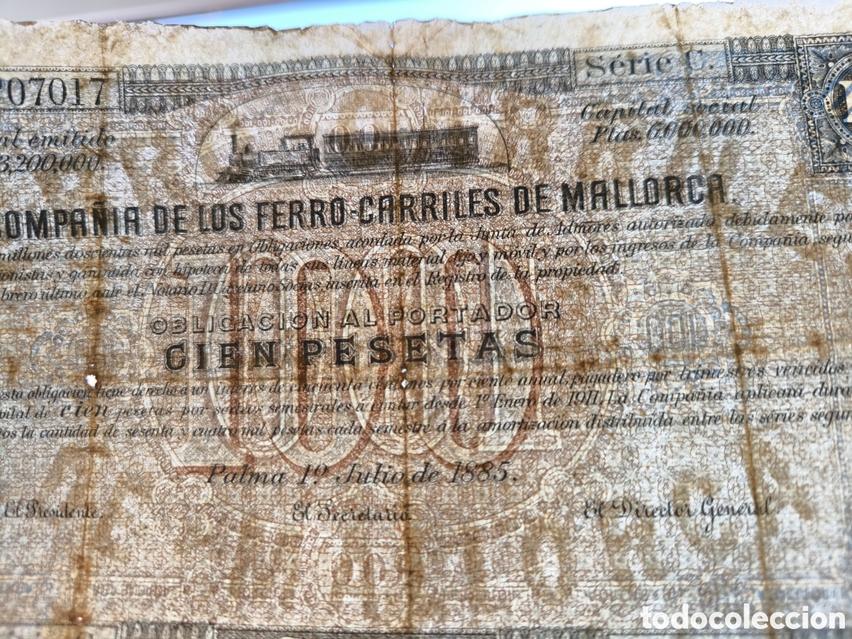 Billetes espa&ntilde;oles: Compa&ntilde;&iacute;a de los ferrocarriles de Mallorca. - Foto 3