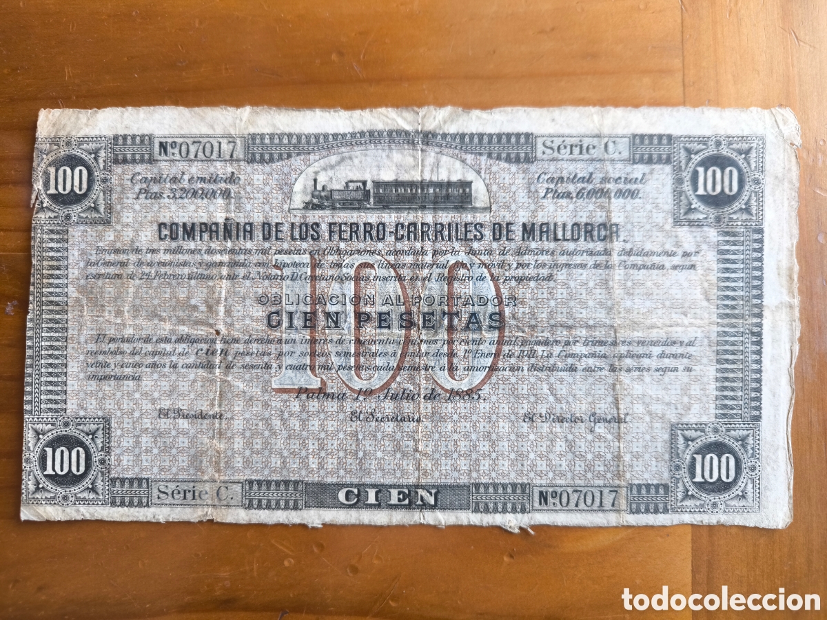 Billetes espa&ntilde;oles: Compa&ntilde;&iacute;a de los ferrocarriles de Mallorca. - Foto 1