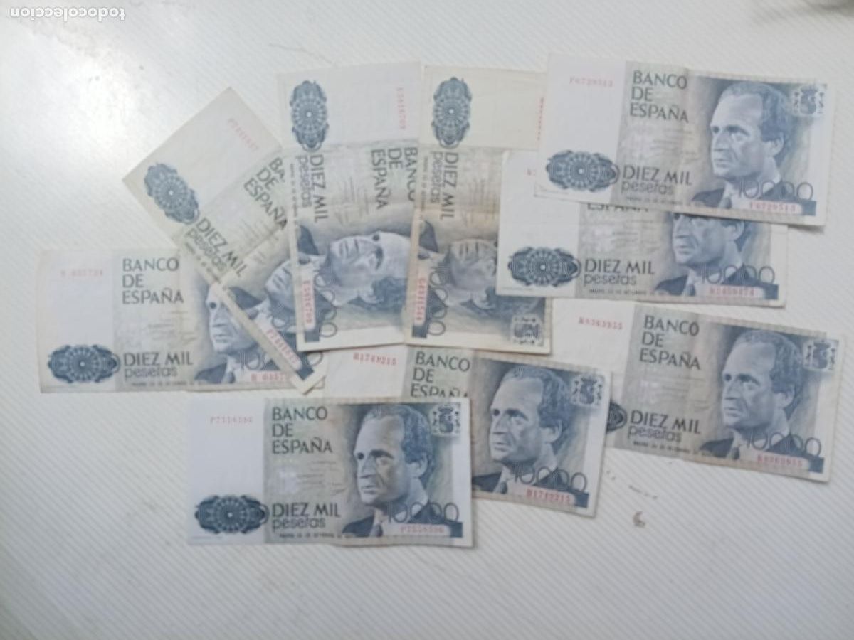 Billetes espa&ntilde;oles: 10000 pesetas de 1985. Lote de 11 billetes