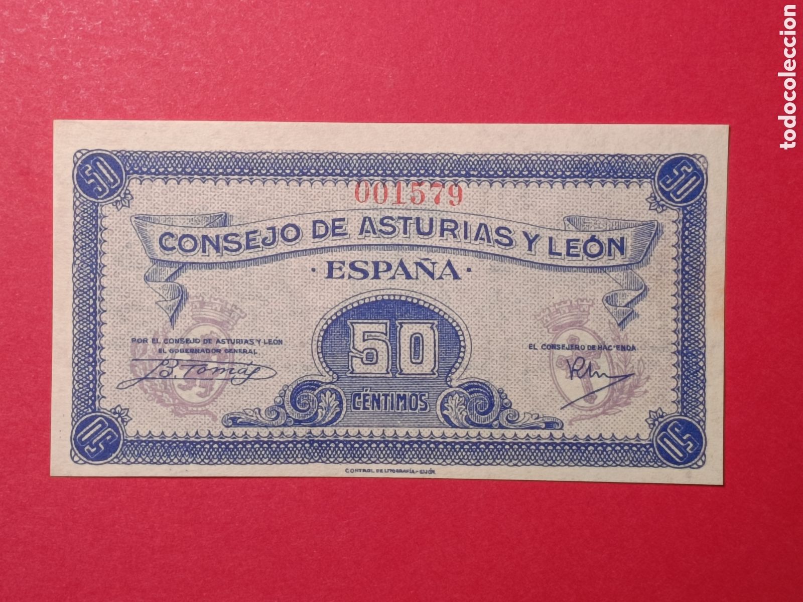 Billetes espa&ntilde;oles: Billete 50 CTS. Consejo Asturias y Le&oacute;n 1937. SIN CIRCULAR