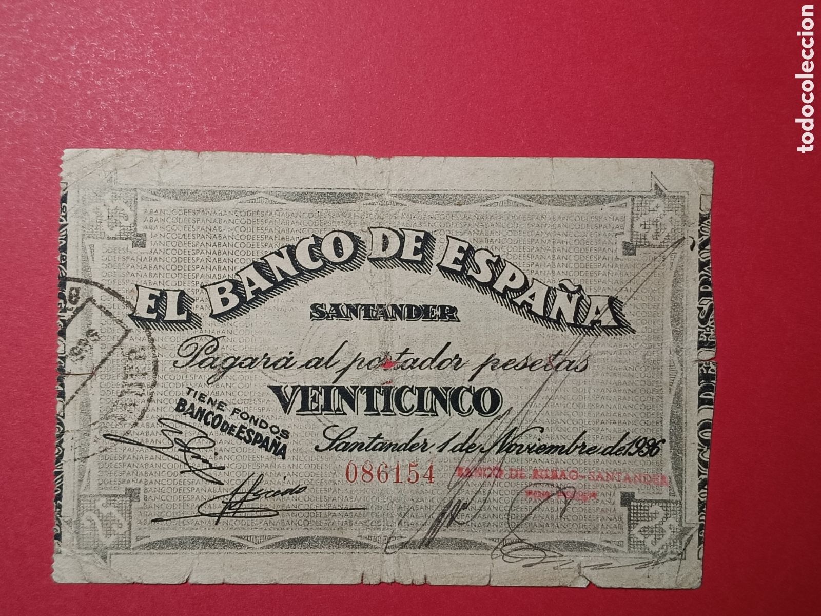 Billetes espa&ntilde;oles: Billete 25 pesetas. Santander 1936