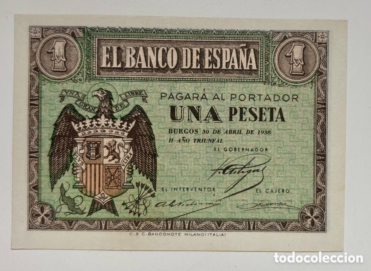 Banconote spagnole: Billete 1 Peseta 1938 Abril SC . Serie M