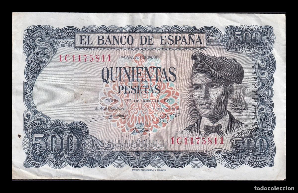Billetes espa&ntilde;oles: Espa&ntilde;a 500 Pesetas Jacinto Verdaguer 1971 Pick 153 Serie 1C Mbc/Ebc Vf/Xf