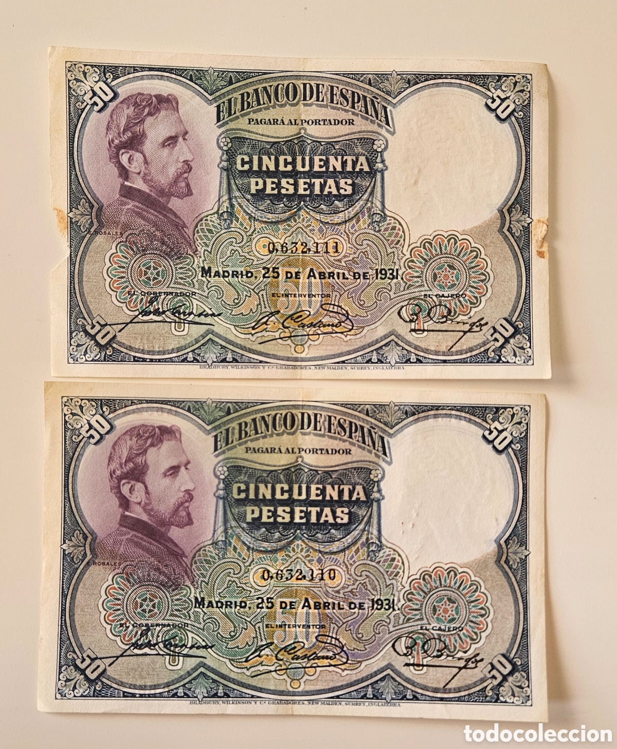 Billetes espa&ntilde;oles: Billetes Correlativos de 50 pesetas del 1931