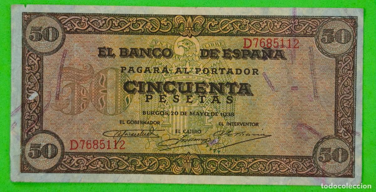 Billetes espa&ntilde;oles: ESPA&Ntilde;A. EDIFIL 431b. 50 PTAS 20 DE MAYO DE 1938 SERIE D. CONSERVACI&Oacute;N MBC-
