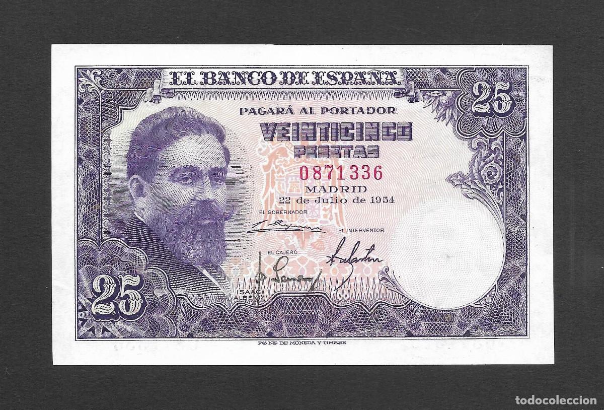 Billetes espa&ntilde;oles: 25 PESETAS 1954 SIN SERIE EBC