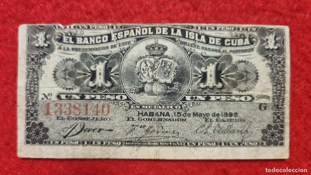 Billetes espa&ntilde;oles: BILLETE 1 PESO BANCO ESPA&Ntilde;OL ISLA CUBA 1896 EPOCA COLONIAL MBC- ORIGINAL T140