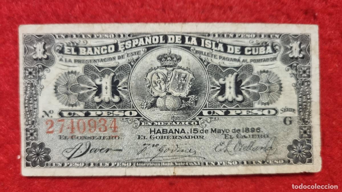 Billetes espa&ntilde;oles: BILLETE 1 PESO BANCO ESPA&Ntilde;OL ISLA CUBA 1896 EPOCA COLONIAL MBC ORIGINAL T934