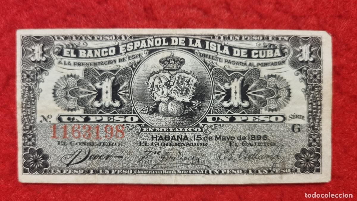 Billetes espa&ntilde;oles: BILLETE 1 PESO BANCO ESPA&Ntilde;OL ISLA CUBA 1896 EPOCA COLONIAL MBC ORIGINAL T198