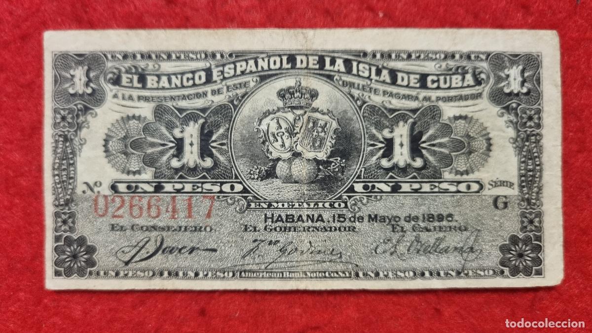 Billetes espa&ntilde;oles: BILLETE 1 PESO BANCO ESPA&Ntilde;OL ISLA CUBA 1896 EPOCA COLONIAL MBC ORIGINAL T417