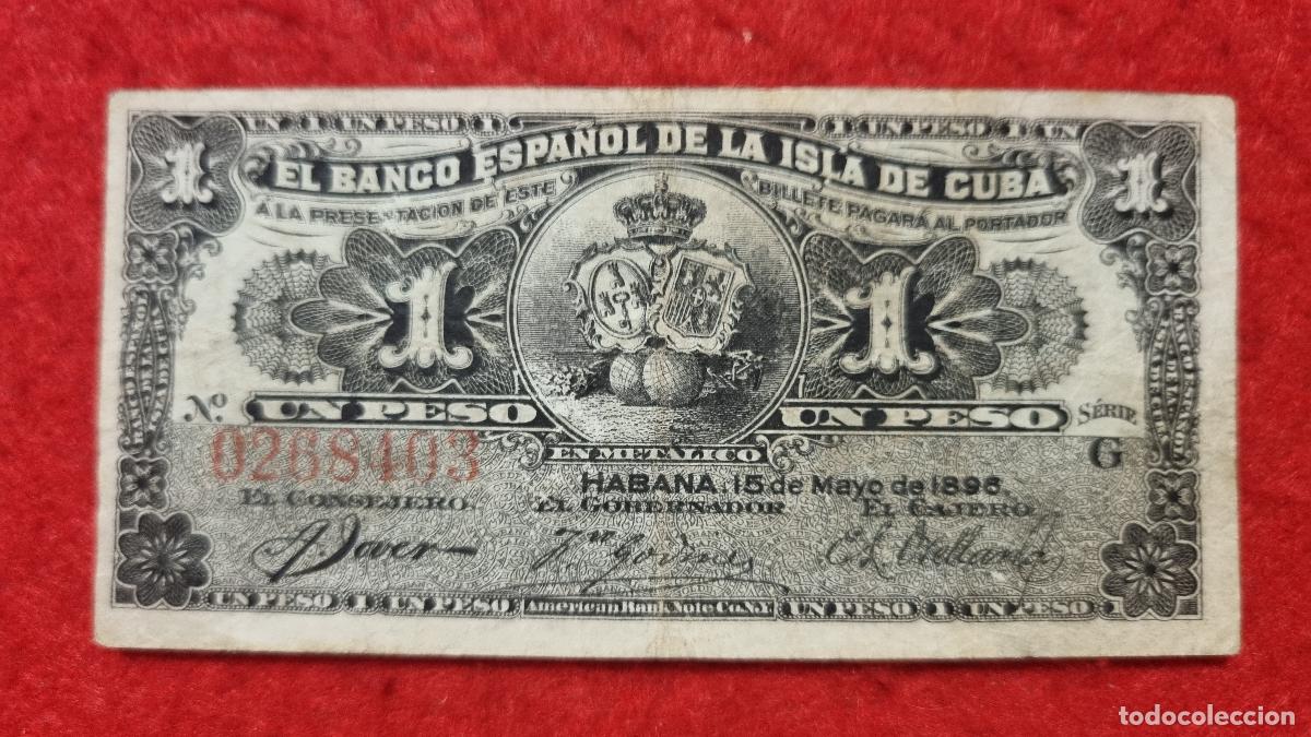 Billetes espa&ntilde;oles: BILLETE 1 PESO BANCO ESPA&Ntilde;OL ISLA CUBA 1896 EPOCA COLONIAL MBC ORIGINAL T403
