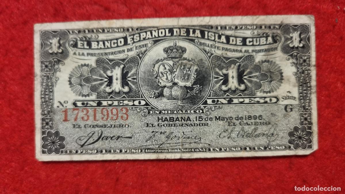 Billetes espa&ntilde;oles: BILLETE 1 PESO BANCO ESPA&Ntilde;OL ISLA CUBA 1896 EPOCA COLONIAL MBC- ORIGINAL T993