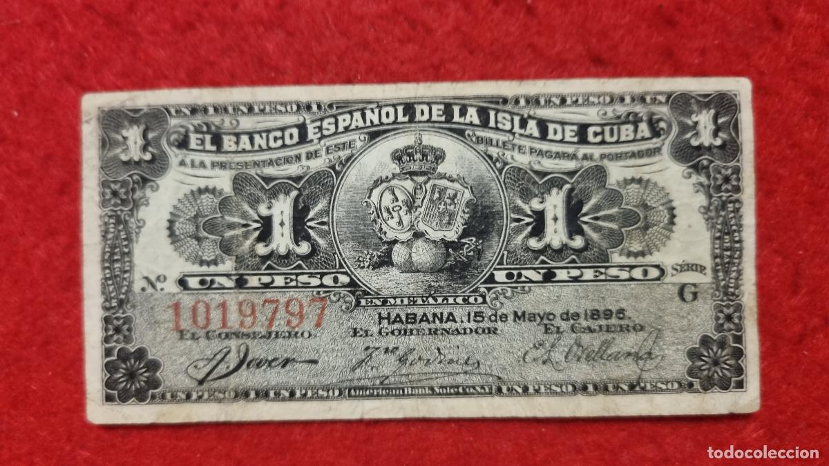 Billetes espa&ntilde;oles: BILLETE 1 PESO BANCO ESPA&Ntilde;OL ISLA CUBA 1896 EPOCA COLONIAL MBC ORIGINAL T797