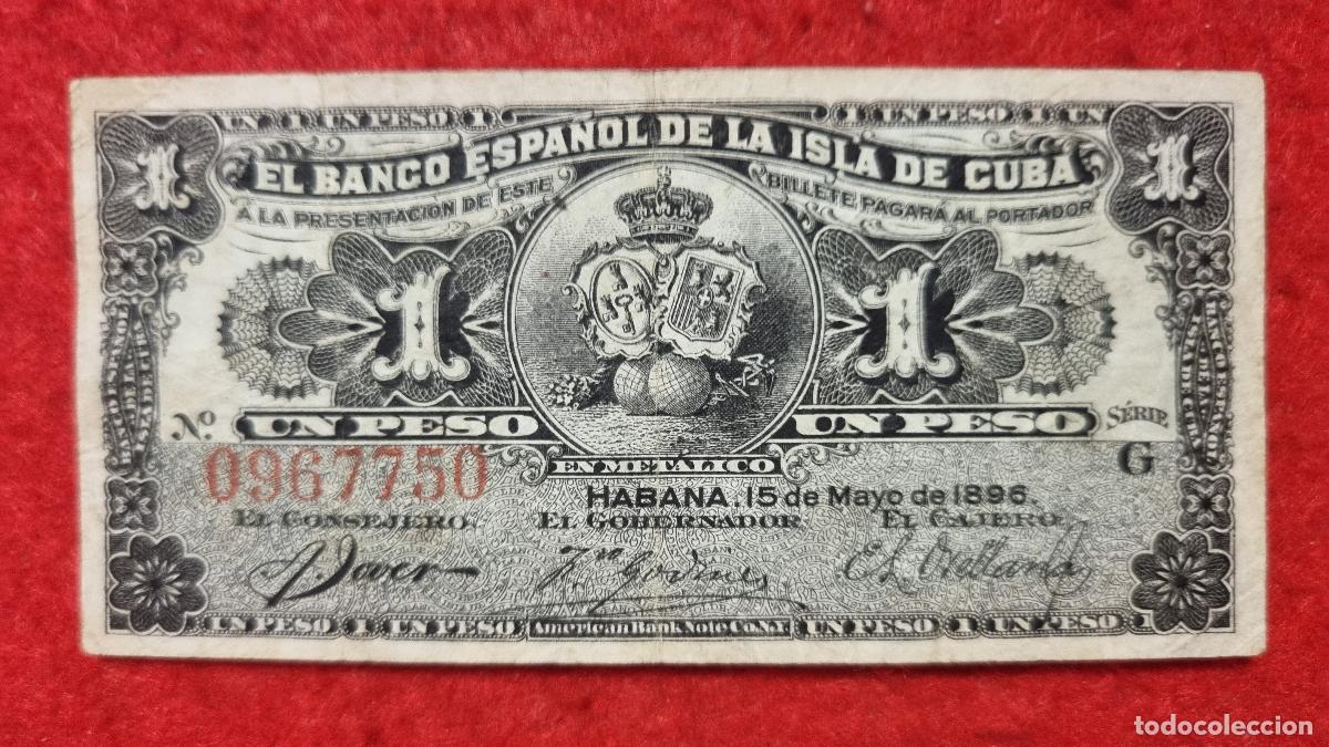 Billetes espa&ntilde;oles: BILLETE 1 PESO BANCO ESPA&Ntilde;OL ISLA CUBA 1896 EPOCA COLONIAL MBC ORIGINAL T750
