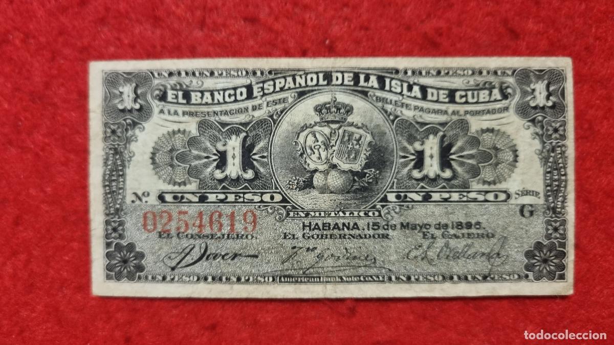Billetes espa&ntilde;oles: BILLETE 1 PESO BANCO ESPA&Ntilde;OL ISLA CUBA 1896 EPOCA COLONIAL MBC ORIGINAL T619