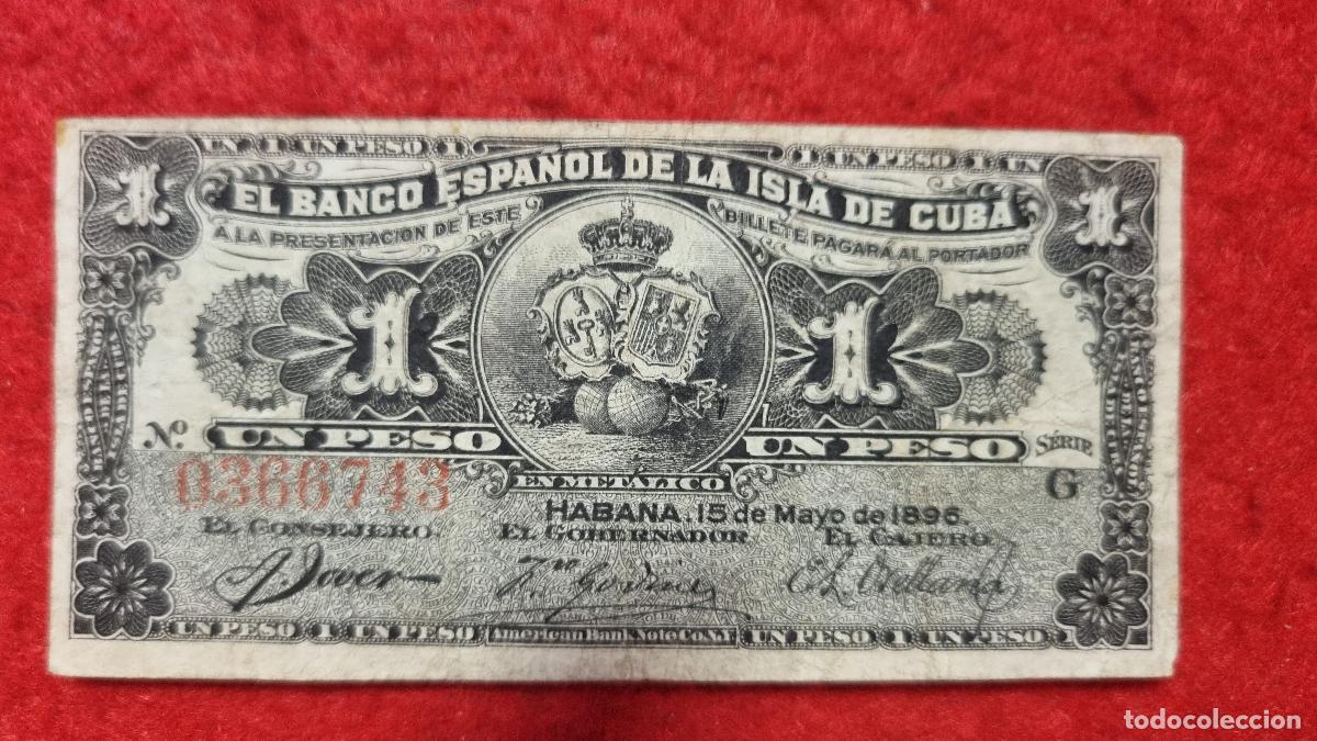 Billetes espa&ntilde;oles: BILLETE 1 PESO BANCO ESPA&Ntilde;OL ISLA CUBA 1896 EPOCA COLONIAL MBC ORIGINAL T743