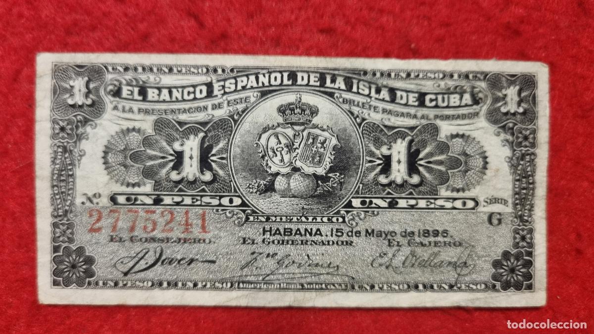 Billetes espa&ntilde;oles: BILLETE 1 PESO BANCO ESPA&Ntilde;OL ISLA CUBA 1896 EPOCA COLONIAL MBC ORIGINAL T241