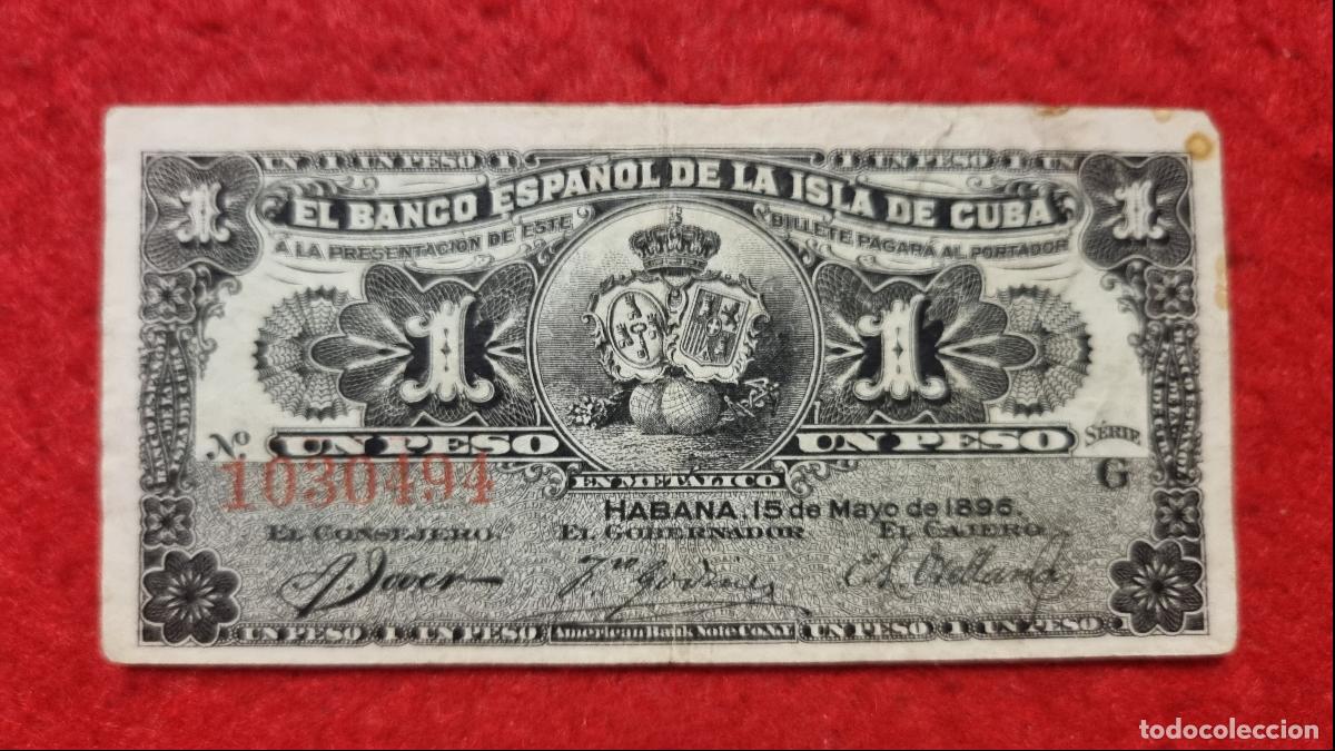 Billetes espa&ntilde;oles: BILLETE 1 PESO BANCO ESPA&Ntilde;OL ISLA CUBA 1896 EPOCA COLONIAL MBC ORIGINAL T494
